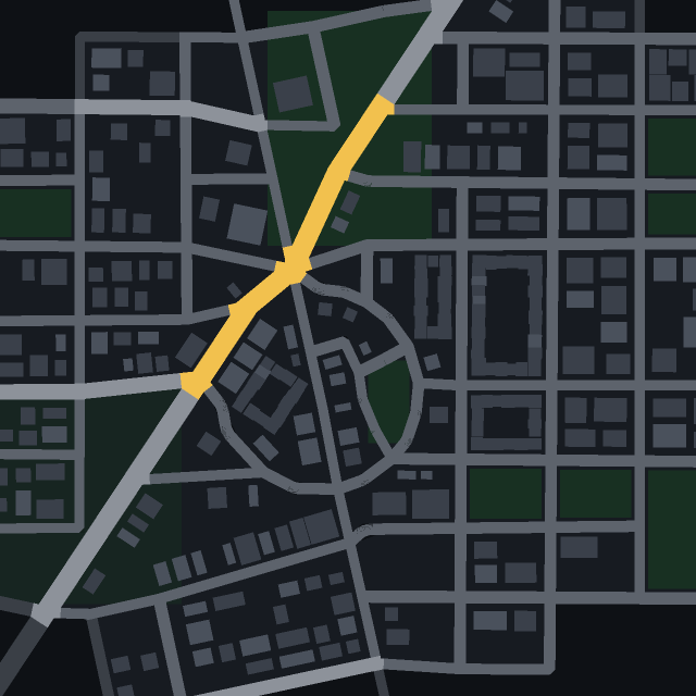 Top-down map of Pravedany, a metropolis generated from seed 42